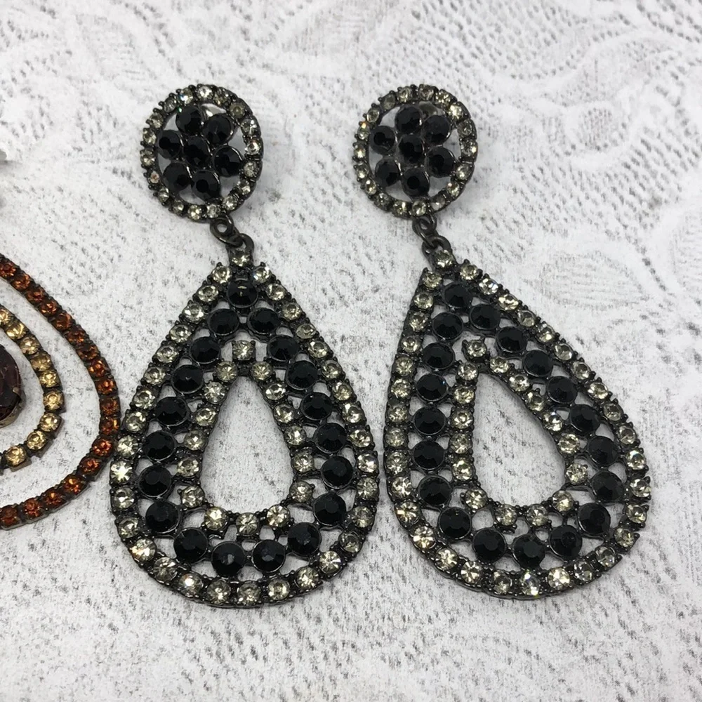 Bundle lot 2 rhinestone statement earrings dangle drop party night out dressy